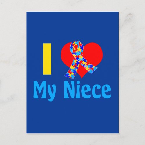 Autism Aunt I Love My Niece Blue Heart Postcard