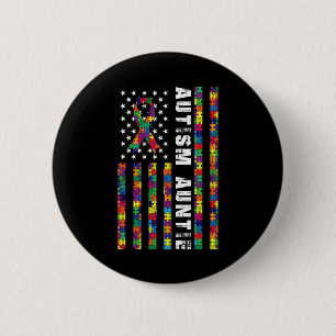 Autism Auntie  American Flag Autism Awareness Gift Button