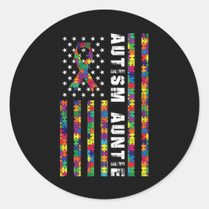 Autism Auntie American Flag Autism Awareness Gift Classic Round Sticker