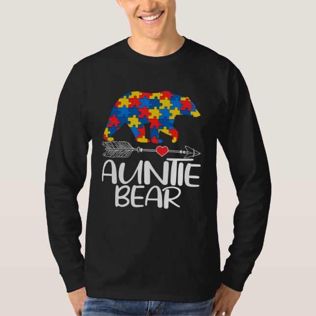 Autism Auntie Bear Autistic Support Autism Awarene T-Shirt (Front)