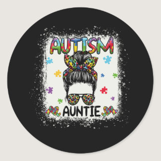 Autism Auntie Messy Bun Autism Awareness Aunt Puzz Classic Round Sticker