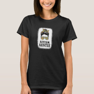 Autism Auntie Messy Bun Autism Awareness Aunt Supp T-Shirt