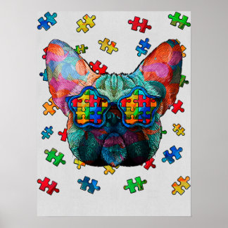 Autism Autistic French Bulldog Dog Autism Awarenes Poster