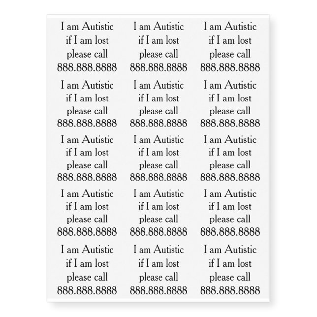 Autism Autistic Lost and Found Temporary Tattoos (Front)