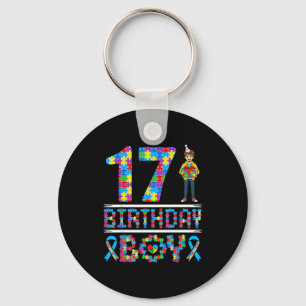 Autism Awareness 17th Birthday Boy Puzzle Piece 17 Keychain