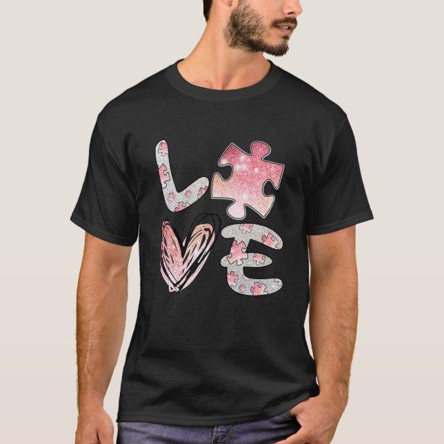 Autism Awareness 2022 Valentines Day Cute Puzzle A T-Shirt (Front)