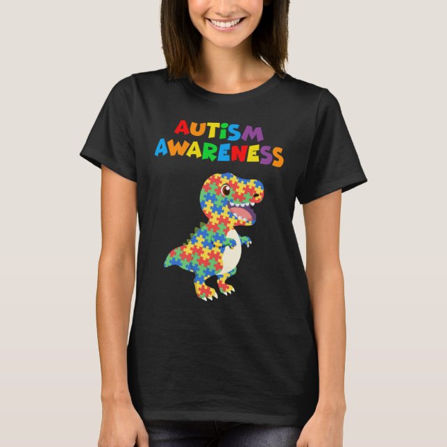 Autism Awareness 2023 Cute Rex Dinosaur Puzzle Kid T-Shirt (Front)