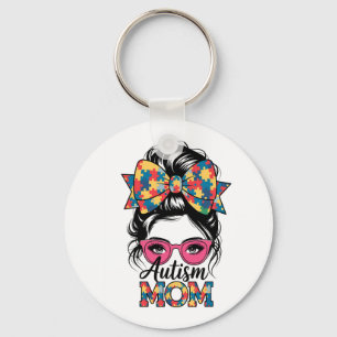 Autism Awareness 2025 Autism Mom Coquette Bow Puzz Keychain