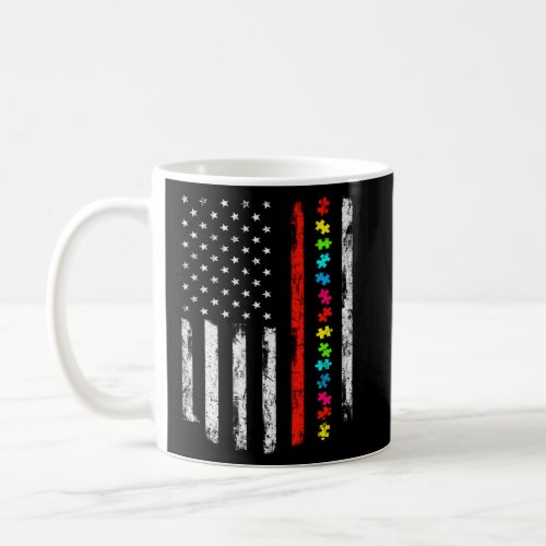 Autism Awareness 4th July Thin Red Line Firefighte Coffee Mug