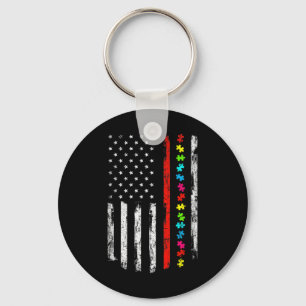 Autism Awareness 4th July Thin Red Line Firefighte Keychain