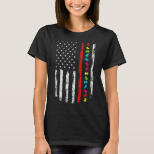 Autism Awareness 4th July Thin Red Line Firefighte T-Shirt