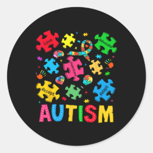 Autism Awareness Accept Adapt Advocate Autism Mom Classic Round Sticker