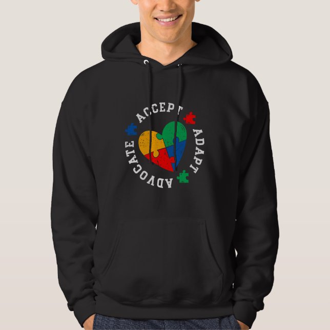 Autism Awareness Accept Adapt Advocate Colorful Lo Hoodie (Front)