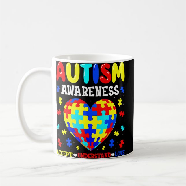 Autism Awareness Accept Understand Love Autism Puz Coffee Mug (Left)