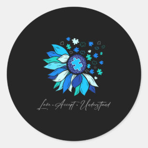 Autism awareness accept understand love sunflower classic round sticker