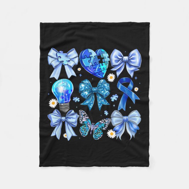 Autism Awareness Accept Understand Puzzle Blue Coq Fleece Blanket (Front)