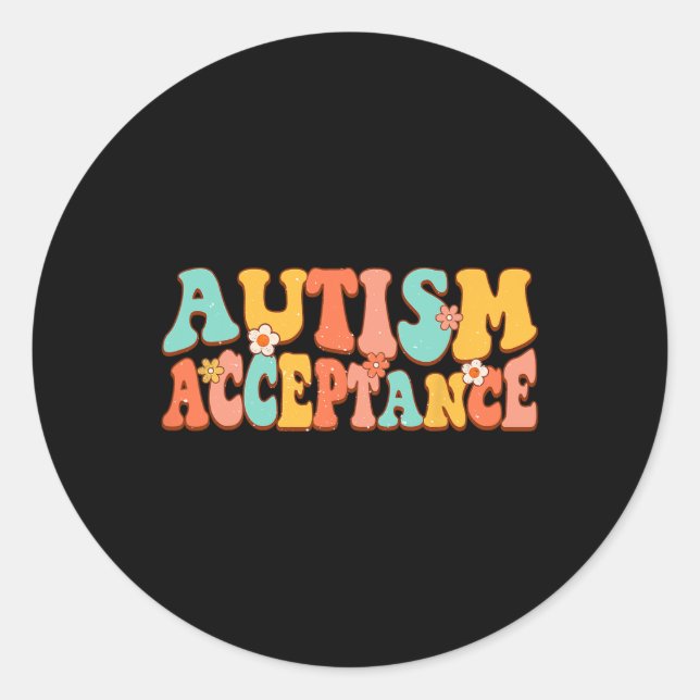 Autism Awareness Acceptance Groovy Retro Special E Classic Round Sticker (Front)