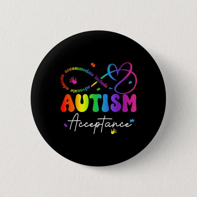 Autism Awareness Acceptance Infinity Symbol Button (Front)