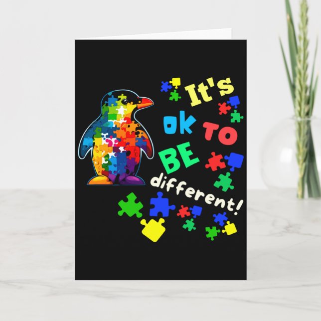Autism Awareness Acceptance Penguin Its Ok To Be D Card (Front)