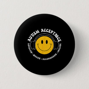 Autism Awareness Acceptance Smile Face Funny Kids Button