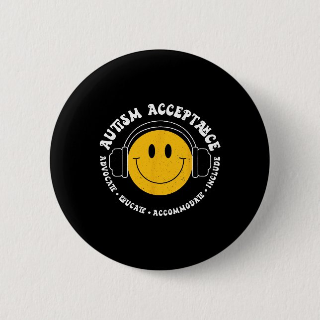 Autism Awareness Acceptance Smile Face Funny Kids  Button (Front)