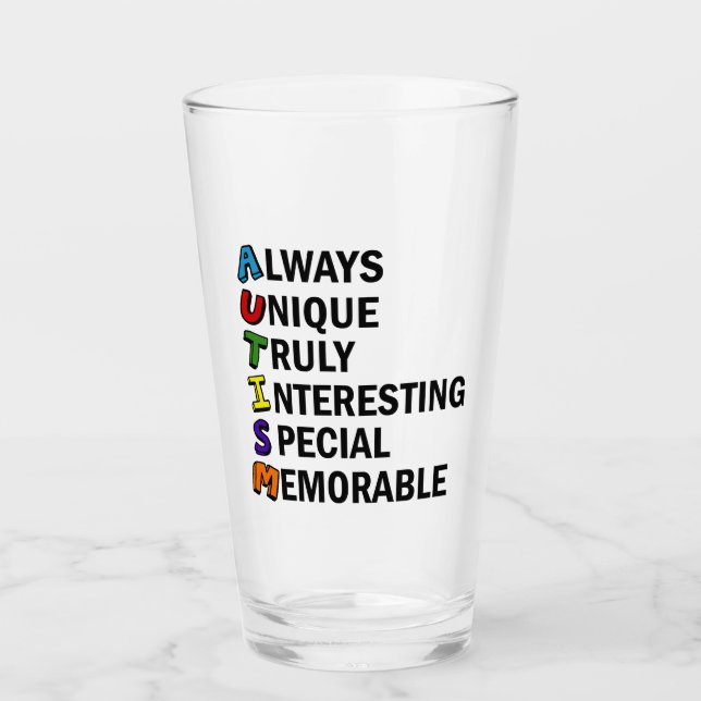 Autism Awareness Acrostic Cute Rainbow Word Poem Glass (Front)