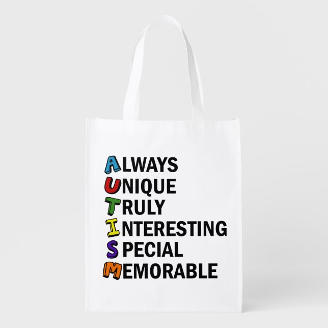 Autism Awareness Acrostic Cute Rainbow Word Poem Grocery Bag (Front)