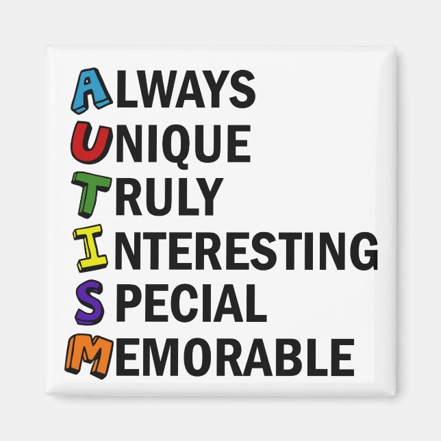 Autism Awareness Acrostic Cute Rainbow Word Poem Magnet (Front)