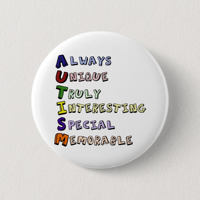 Autism Awareness Acrostic Cute Rainbow Word Poem Pinback Button (Front)