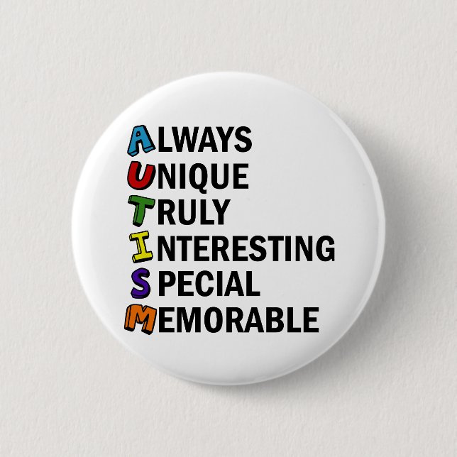 Autism Awareness Acrostic Cute Rainbow Word Poem Pinback Button (Front)