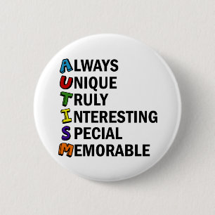 Autism Awareness Acrostic Cute Rainbow Word Poem Pinback Button