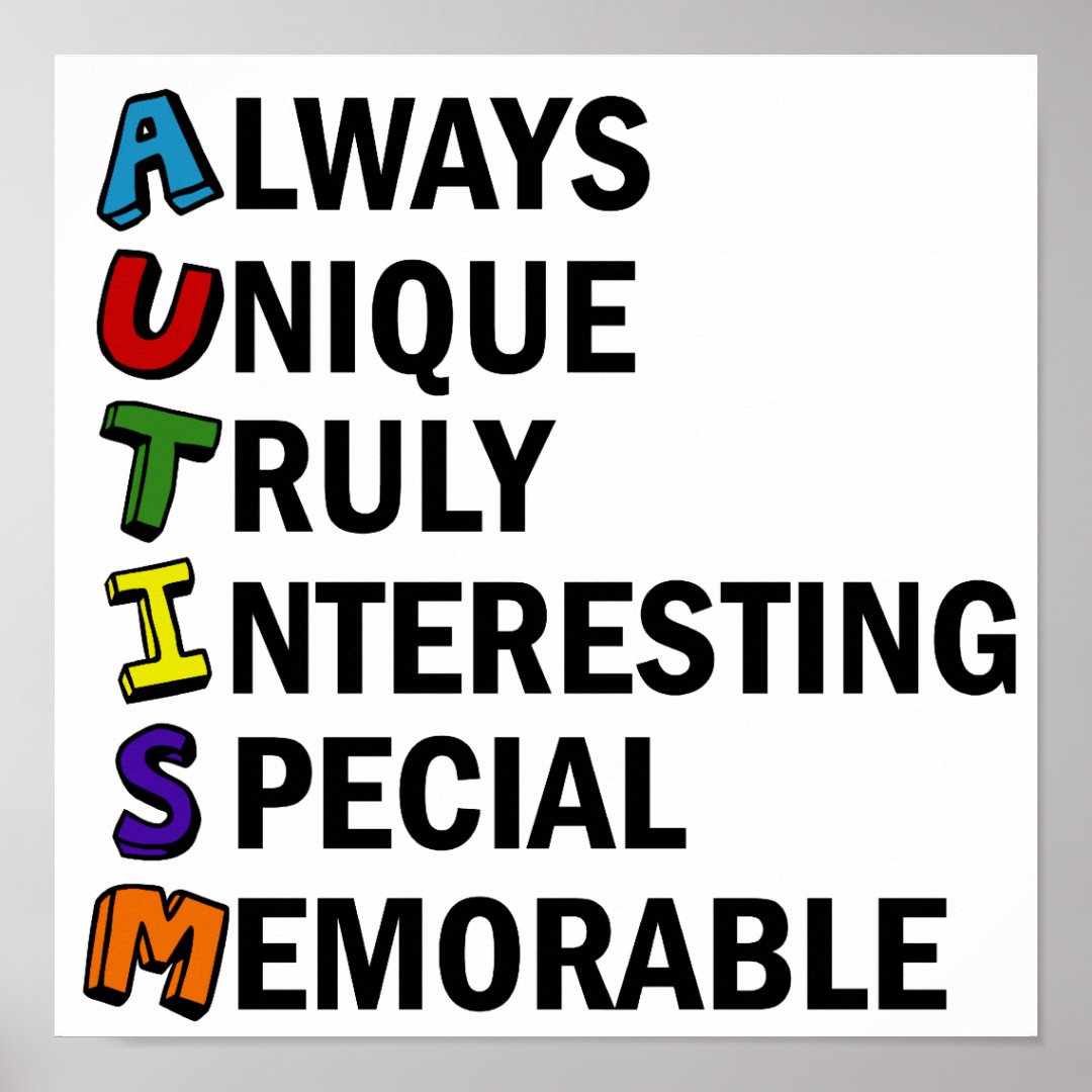 Autism Awareness Acrostic Cute Rainbow Word Poem Poster | Zazzle