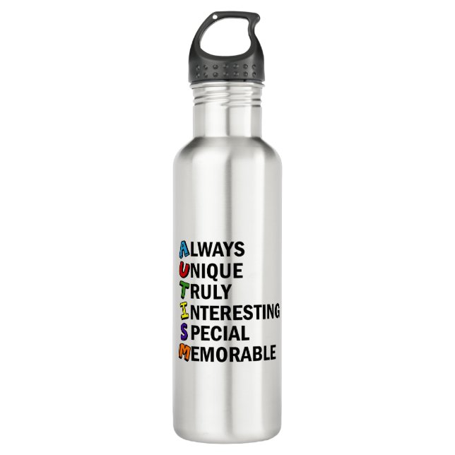 Autism Awareness Acrostic Cute Rainbow Word Poem Stainless Steel Water Bottle (Front)