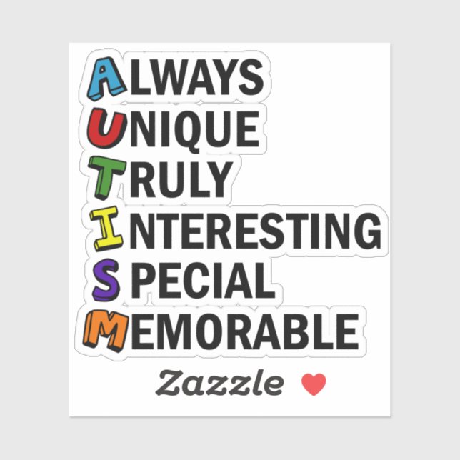 Autism Awareness Acrostic Cute Rainbow Word Poem Sticker (Sheet)