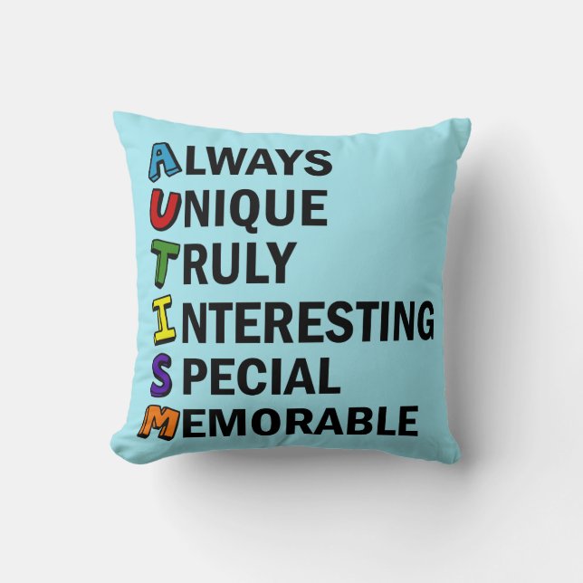 Autism Awareness Acrostic Cute Rainbow Word Poem Throw Pillow (Front)