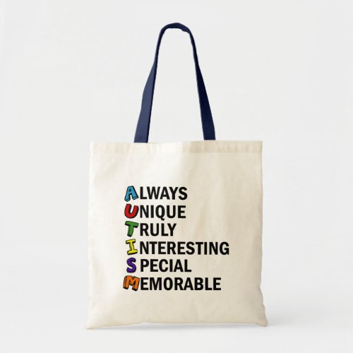 Autism Awareness Acrostic Cute Rainbow Word Poem Tote Bag