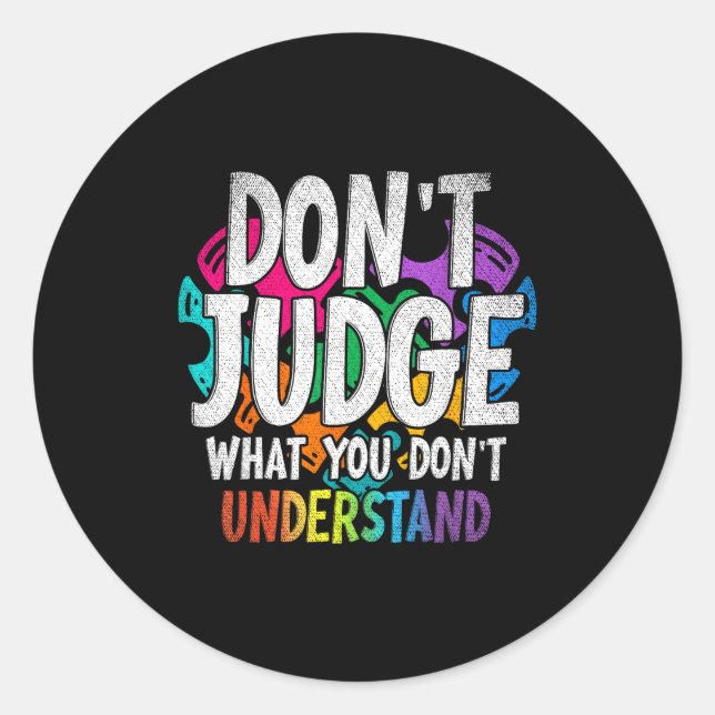 Autism Awareness Adult Uni-kids Black Short Sleeve Classic Round Sticker (Front)