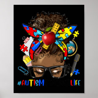 Autism awareness Afro messy bun melanin black Auti Poster