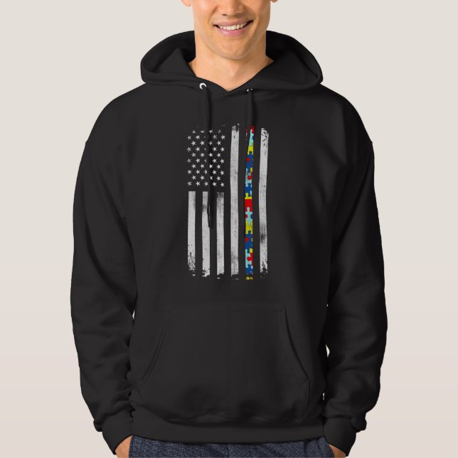 Autism Awareness American Flag Active Hoodie (Front)