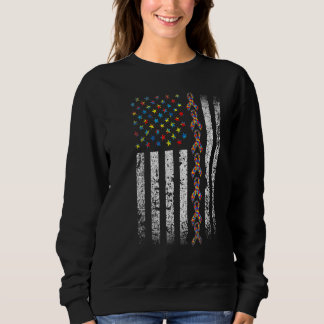 Autism Awareness American Flag  Autism Puzzle Ribb Sweatshirt