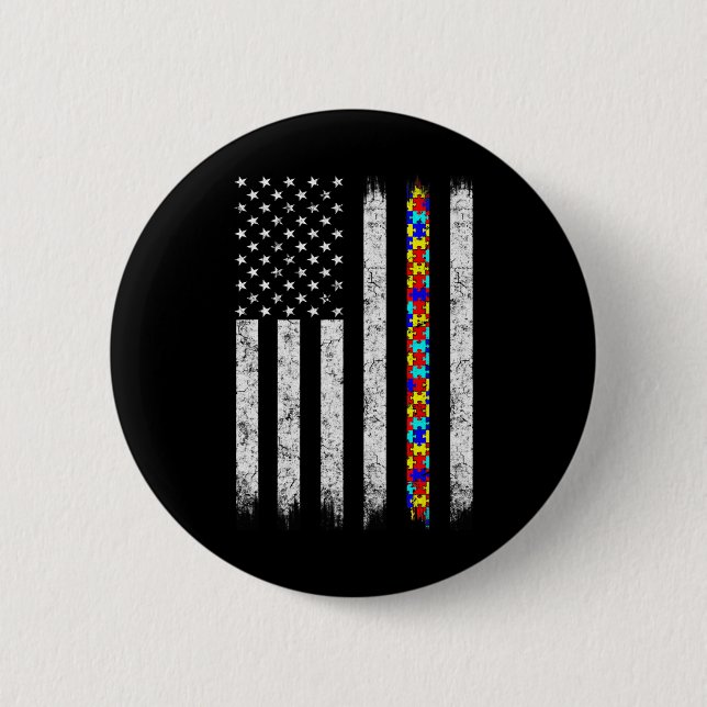 Autism Awareness American Flag  Button (Front)