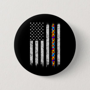 Autism Awareness American Flag Button