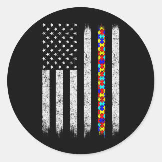 Autism Awareness American Flag  Classic Round Sticker