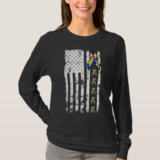 Autism Awareness American Flag Distressed Tee