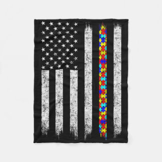 Autism Awareness American Flag Fleece Blanket