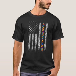 Autism Awareness American Flag For Men Women Boy G T-Shirt