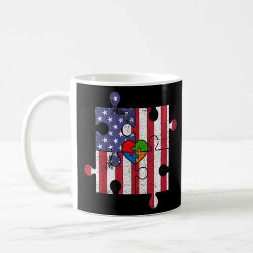 Autism Awareness American Flag Love Heart Puzzle P Coffee Mug