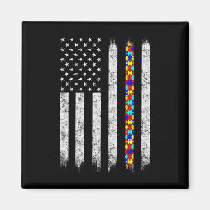 Autism Awareness American Flag  Magnet