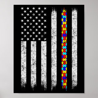 Autism Awareness American Flag  Poster