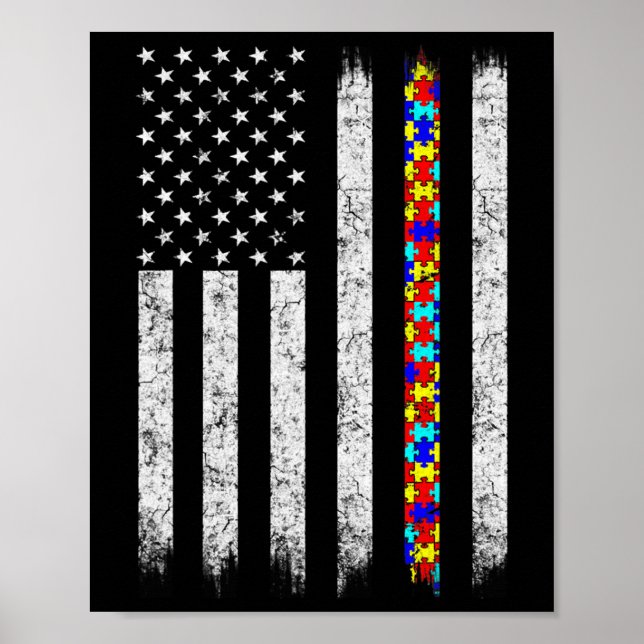 Autism Awareness American Flag  Poster (Front)